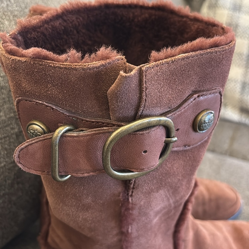 Coach Mid Winter Suede Sheepskin Pull On Brown Boots Size 10 - Picture 4 of 15